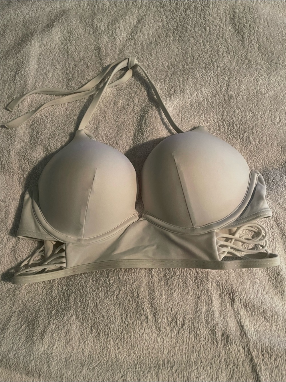 Victoria's Secret White Push-Up Halter Bra with Strappy Sides